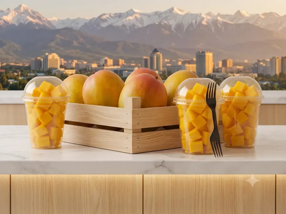 Egyptian Sukkari Mango Export Quality Egyptian Sukkari mangoes and ready-to-eat mango cups prepared for export